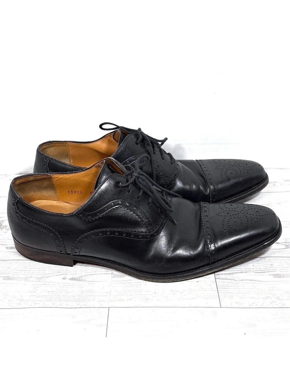 Magnanni #13975 Cap Toe Oxford Brogue Dress Shoes Black Men's Size 9.5 M US